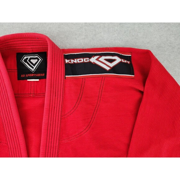 KO Sports Gear GI uniform Kimono Wave line Jiu Jitsu A4 Red Gis THICK cotton XXL - Picture 3 of 16